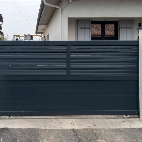 Sliding gate with 4-Inch V-Groove Gate Wheel Set and Welded Bracket Box Heavy Duty for 3000 lbs capacity, outdoor installation