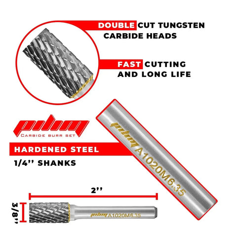 Tungsten Carbide Burr Set With One Quarter Inch Shank Ten Piece Double Cut Rotary Burrs For Die Grinder Built To Last