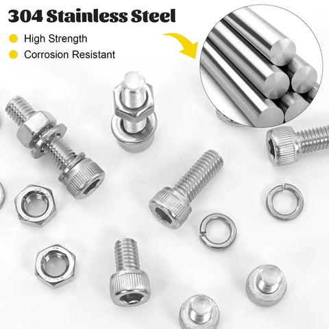 Mega M2 Hex Socket Head Cap Screw Set 1260 Pieces Stainless Steel 304 Includes M2 Bolts In 4mm 6mm 8mm 10mm 12mm 16mm 20mm Hex Nuts Flat And Spring Washers With Mini Wrench For 3D Printers Electronics RC DIY CNC visible.