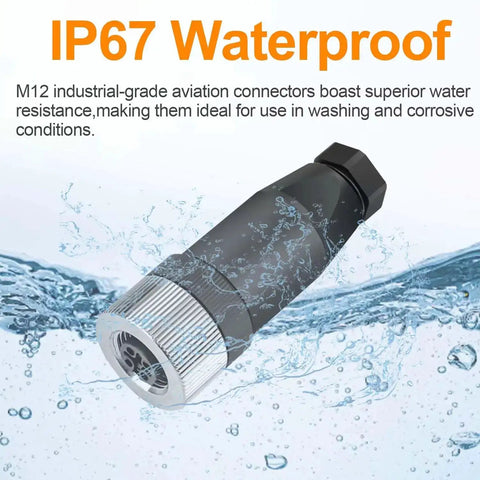10 Pack M12 4 Pin Aviation Connector Female A Code IP67 Waterproof Field Assembly Plug 12mm Circular Socket shown underwater
