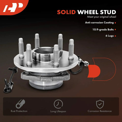 Front Wheel Bearing And Hub Assembly With Abs For 1999 To 2013 Chevy GMC Cadillac Six Lug Two Wheel Drive Fits Silverado 1500 Avalanche 1500 Sierra 1500 And Escalade, showing anti-corrosion coating and 10.9-grade bolts