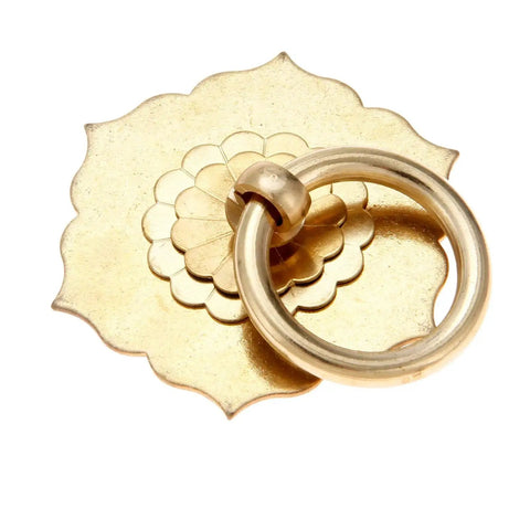 Antique Brass Ring Pulls For Cabinets And Doors Hexagon Flower Design solid brass drawer handle close-up
