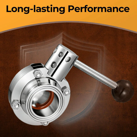 1.5 inch sanitary butterfly valve, stainless steel 304 with pull handle, tri-clamp, angled side view