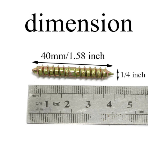 24 Pcs M6x40mm Double Ended Self Tapping Screws For Woodworking And DIY Furniture Projects shown with ruler for dimensions