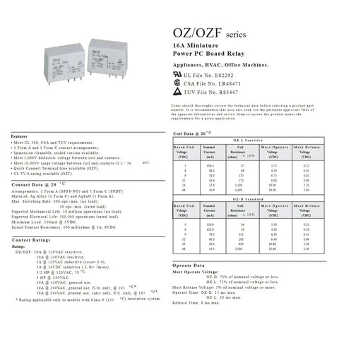 Specifications sheet for Two Pack 12VDC General-Purpose Relay, 16A, 8-Pin, Multi-Function Switching Module with technical details.