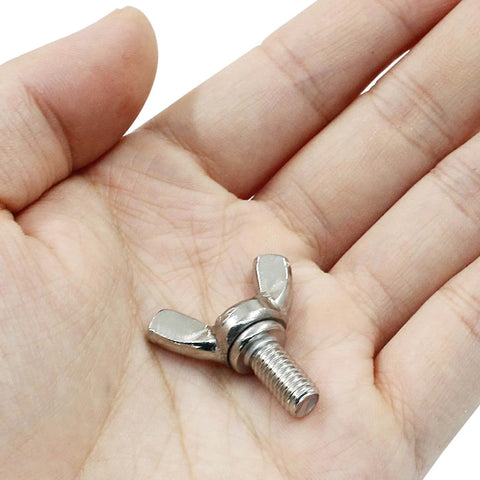 Close-up of a Stainless Steel M6 Wing Bolt from the Stainless Steel M6 Wing Bolts Set of 10, 12mm Thread Length, 1mm Pitch.