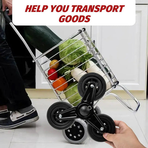 Shopping cart with Heavy Duty Stair Climbing Wheel Replacement for Folding Shopping Trolleys and Material Transport Carts, 8.66 by 8.66 by 1.96 Inch Triangle Core Casters visible.