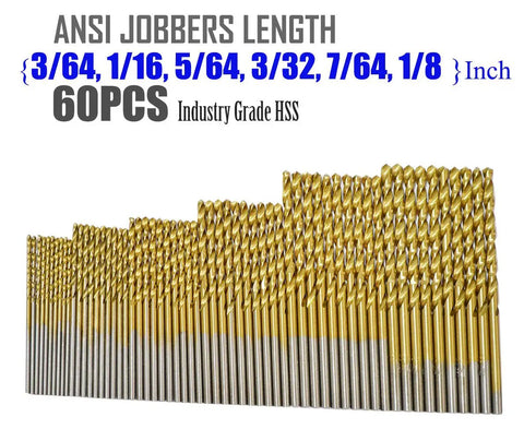 60 Piece Drill Bits Set For Precision Drilling In Steel Wood Plastic Aluminum Alloys With 1/8 Inch 1/16 Inch 3/64 Inch