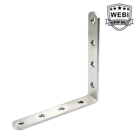 Heavy Duty 6x6 Inch Right Angle Shelf Bracket, 4mm Thick Stainless Steel Corner Brace in Brushed Nickel, side view.