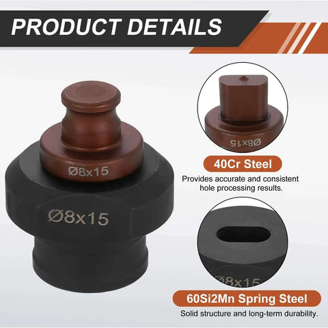 Hydraulic Hole Punch Die Set 8x15mm Oval Hole For Electric Punching Machine with 40Cr and 60Si2Mn components, detailed view