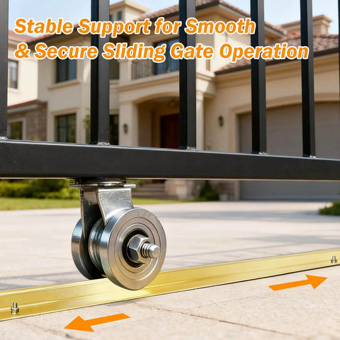 48 Ft Heavy Duty Galvanized Steel Inverted V Groove Track For Sliding Driveway Gates With Anchors in use with gate rolling smoothly
