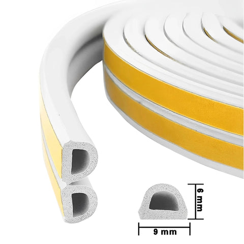 Coiled white Weather Stripping Seal Tape For Doors And Windows Frames Self Adhesive D Type Foam Sealing Strip 32.8 Ft
