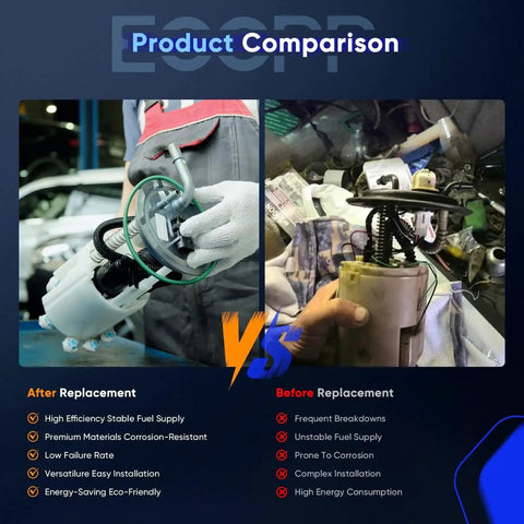 Product comparison between new and old plug and play fuel pump module assembly with sending unit for Honda Accord 1990-1993