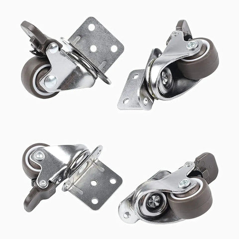 1 Inch Swivel Plate Casters With Brake, L Bracket Side Mount, TPR Rubber Quiet Mute Casters for Furniture Replacement, Set of 4