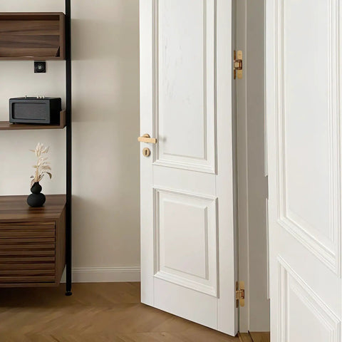 3 Way Adjustable Invisible Door Hinge Concealed Hidden 180 Degree Swing Zinc Alloy Matte Gold Butt Hinge 6.5 X 3.2 X 1.1 Inches For Door Thickness 38mm To 60mm, 88 Lbs Load Per Hinge Hidden Hardware For DIY Home Improvement installed on white door