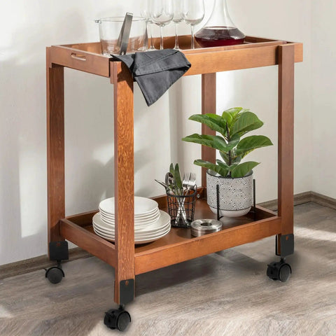 Wooden serving cart on 2 Inch Swivel Caster With Brake For Furniture Legs Four Pack 360 Degree Rotation Quiet Wheel U Bracket 1 Inch Inner Width 50mm Diameter Supports Total Load Up To 132 Lbs With 44 Lbs Per Caster.
