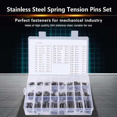 Heavy Duty Hollow Spring Pins Set 280 Pcs Stainless Steel Clamping Sleeves Assortment M1.5 Through M8 With Durable Storage Box