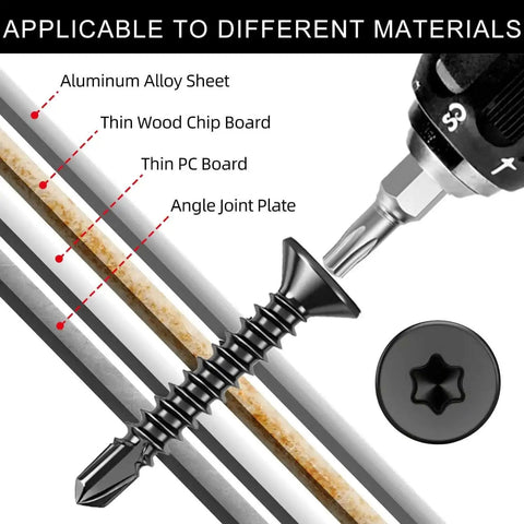 Heavy Duty Torx Drive Self-Tapping Screws for Metal With Flat Head 410 Stainless Steel Black Dacromet Coated TEK Screws versatility