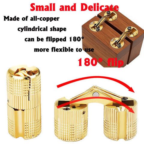 Hidden Brass Barrel Hinges Kit For Jewelry Boxes And Small Cabinets 180 Degree Flush Mount Solid Brass Construction