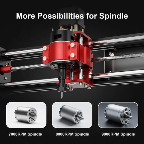 Close-up of spindle options on Upgraded Metal Z Axis Desktop CNC Router For Engraving And Milling, All Metal 3 Axis Machine, 300mm X 180mm X 40mm Working Area, Great For Wood Acrylic MDF Nylon, Starter Friendly For Hobbyists And Makers By Twotrees TTC3018 Pro