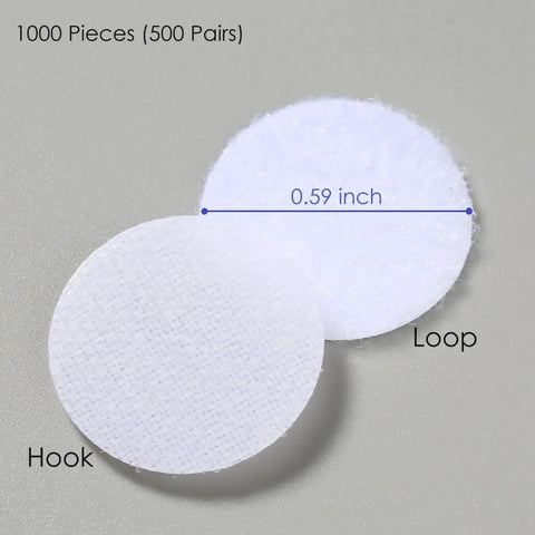 Adhesive Hook and Loop Dots 0.59 Inch White 1000 Pcs 500 Pairs Arts and Crafts showing size and texture details