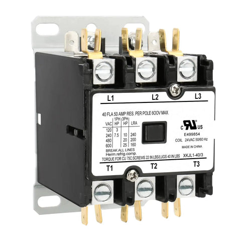 3 Pole 24V AC 40A Heavy Duty HVAC Contactor For Condenser And Compressor Replacement UL Listed with relay and terminals visible