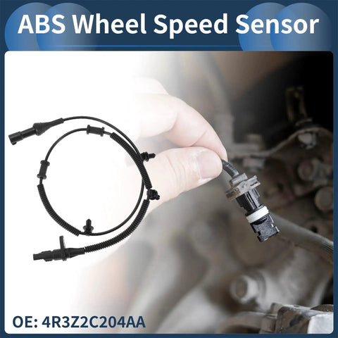 Close-up of ABS wheel speed sensor with wiring harness, black plastic, for Ford Mustang 2005–2010