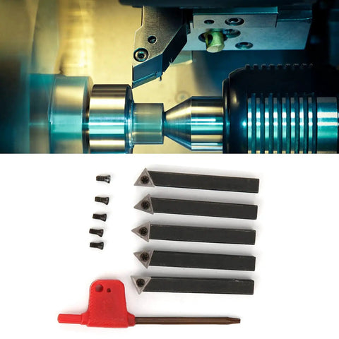 Multi Angle Quarter Inch Indexable Turning Tool Set With Cemented Carbide Inserts 60 Degree 75 Degree And 90 Degree For Facing Boring Chamfering Lathe Work Tin Coated Tool Holders Pro Grade with tools and inserts shown.