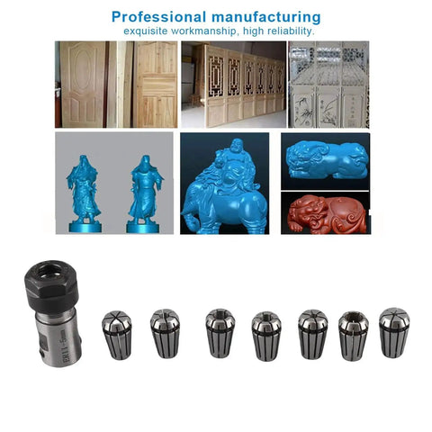 Seven Piece ER11 Spring Collets Set 1 To 7 mm With 5 mm Shaft Holder For CNC Milling Lathe Engraving Machine Self Release Design, images of CNC artwork