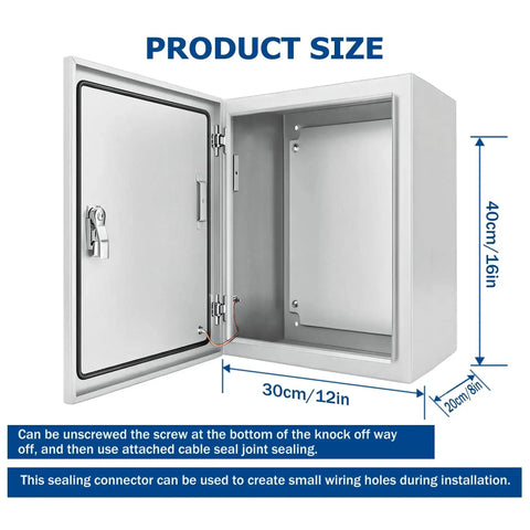 Weatherproof Steel Outdoor Junction Box With Locking Hasp IP66 Dustproof And Waterproof Enclosure 16 By 12 By 8 Inches open view