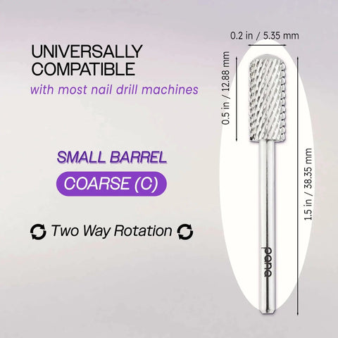 Pro Grade Carbide Nail Drill Bit For Gel Polish And Acrylic Removal Small Barrel Shank Three Thirty Second Inch Silver Coarse Grit Two Way Rotation Safe Electric File Tool For Nail Salon Manicure Pedicure