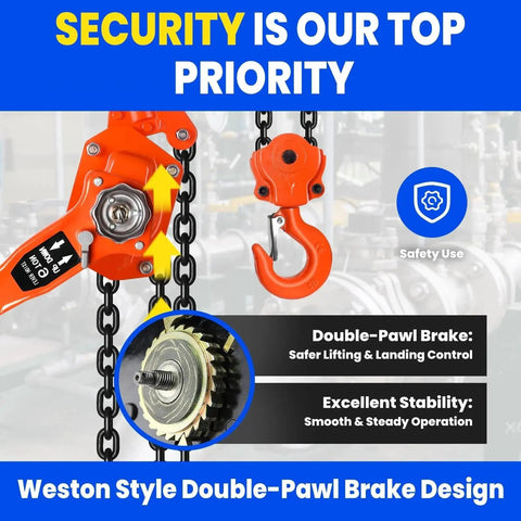 8 Ton Lever Chain Hoist With Double Pawl Brake 10 Ft Lift G80 Galvanized Steel, safety and brake diagram