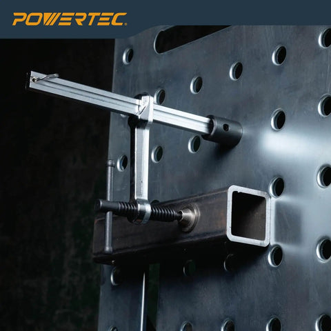 Heavy Duty Welding Clamp With T Handle, 6-1/2 Inch Opening And 3-1/4 Inch Throat Depth, Fits 5/8 Inch Welding Table Holes in use