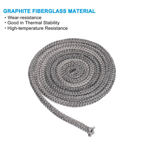 Round graphite fiberglass stove gasket rope, 3/8 x 86 inches, 2 pcs, for wood stoves and fireplace doors, black