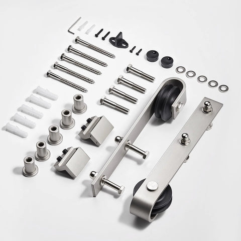 6Ft Sliding Barn Door Hardware Kit With Satin Nickel Track And Rollers, Stainless Steel Parts, Set For 30 Inch Wide Door Panel
