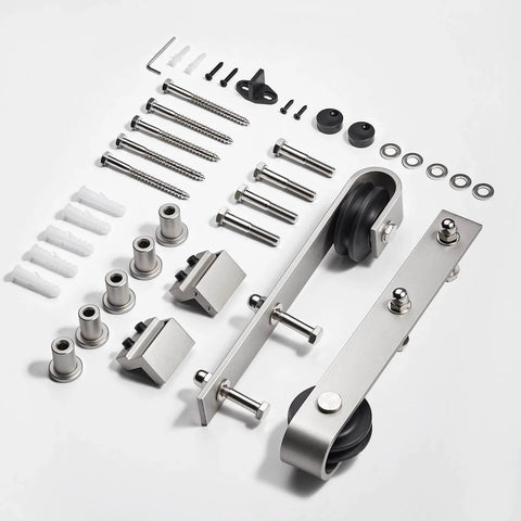 8ft Sliding Barn Door Hardware Kit With Double Rails 4ft Each Satin Nickel Stainless Steel Track For 48 Inch Wide Doors