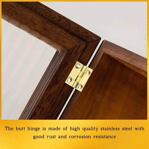 100 Pack Mini Brass Hinges For Jewelry Boxes And Small Cabinets, 180 Degree Rotation Gold Butt Hinges installed on wooden box