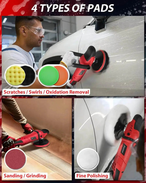 Heavy Duty Car Buffer Polisher With 6 Speed Settings From 1000 To 3500 RPM 1200W Rotary Waxer Kit in use on car surface