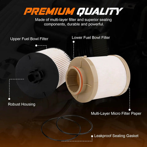 Ford 6.4L Powerstroke Diesel Beefed Up Fuel Filter Kit with Upper and Lower Lifter Pump Filter Set components display