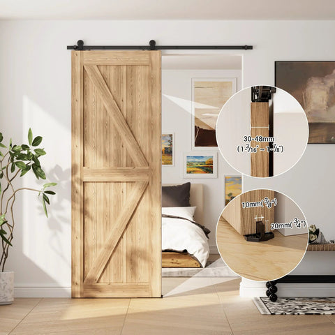 11Ft Sliding Track Barn Door Hardware Kit For A Single Wood Door Heavy Duty T Shaped Style Black, installed in living space