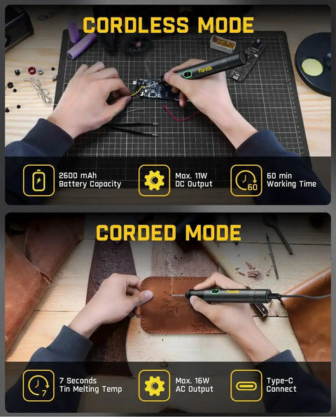 T1 Max Cordless Soldering Iron Kit with 7 Second Heat Up From 390 To 840 Fahrenheit used for precision electronics repair.