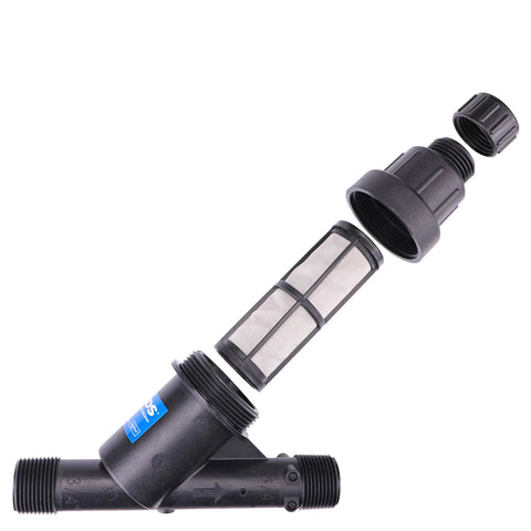 NDS PRYF 30 pressure-regulating Y filter, 3/4 in MPT x 3/4 in MPT, black plastic body with 200-mesh screen