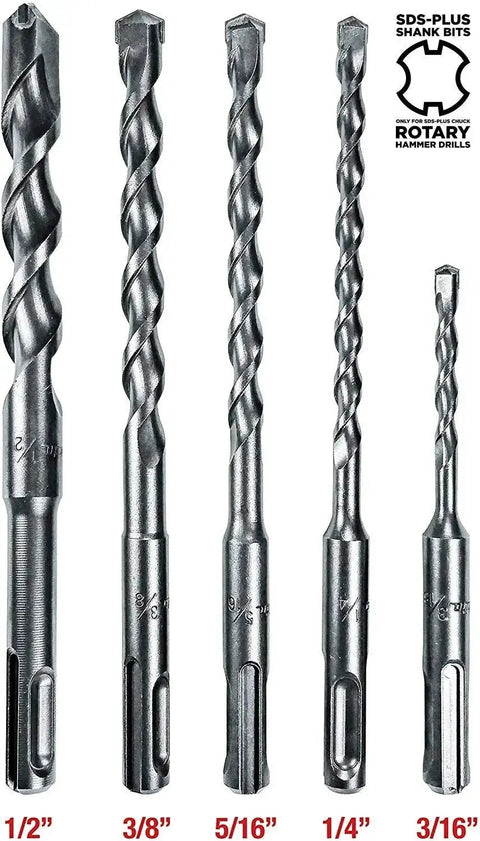 Aggressive Concrete Drilling With A 5 Piece SDS Plus Bit Set For Rotary Hammers Makita Carbide Tipped Bits displayed vertically