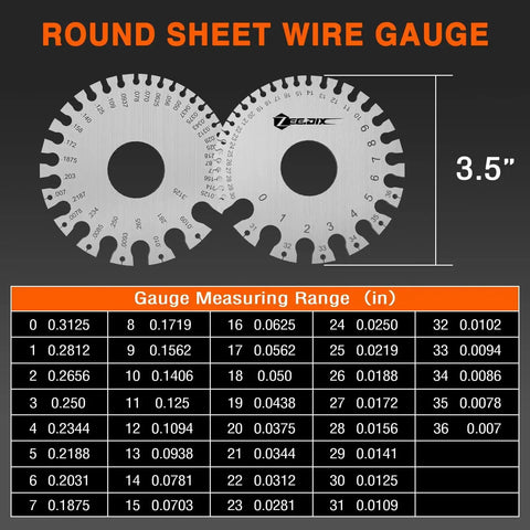 Round Dual Sided Wire Gauge And Sheet Thickness Gauge Set In Stainless Steel Welding Measurement Tool 3.5-inch size chart