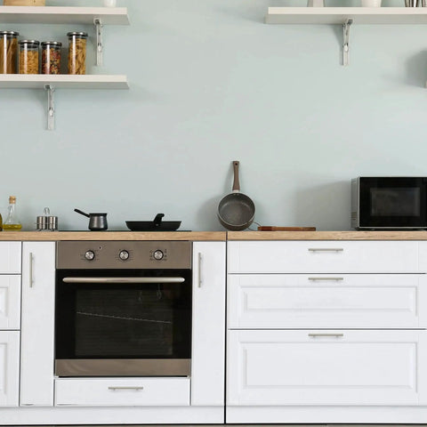 Modern kitchen with white cabinets featuring 30 Pack Brushed Nickel Cabinet Pulls 7-3/8 Inch Long Stainless Steel Kitchen Drawer Handles.