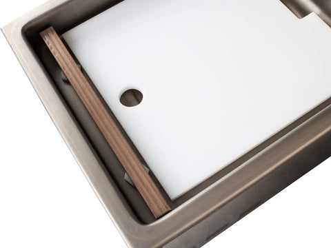 Vacmaster VP230 chamber vacuum sealer interior, top-down view with white lid and brown sealing bar