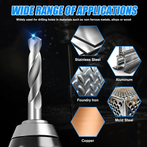 Solid Carbide Drill Bit Set Four Piece Tungsten Carbide Bits One Eighth Inch One Sixteenth Inch Three Sixteenths Inch One Quarter Inch Metal Drill Bits For Aluminum Alloy Copper Steel Hardened Cast Iron Precision Durable Great For Tight Spaces with various metal applications.