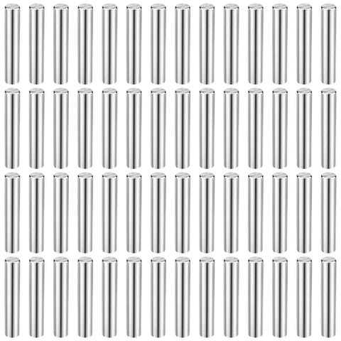 Image of 72 precision-ground three millimeter dowel pins in hardened bearing steel for accurate alignment, positioned in rows.
