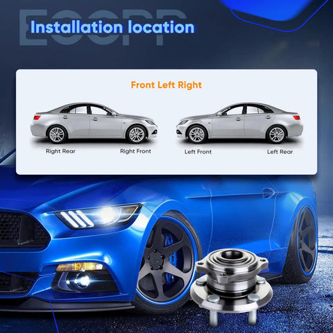 Diagram showing installation locations for Drop-In Ready-To-Install Wheel Bearing Hub Assembly Replacement For Chrysler 300 2005-2009 Dodge Charger 2007-2009 and Dodge Magnum 2005-2008 AWD 5 Lug OE Quality 513225 with hub assembly visible