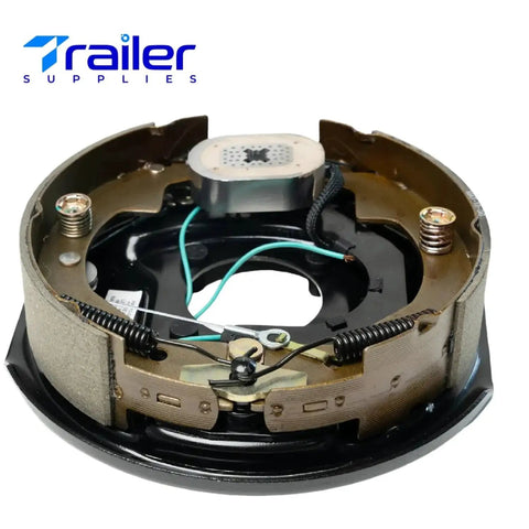 TrailerSupplies 10x2-1/4 in self-adjusting electric brake assembly, 4-bolt mount, 3,500 lb axles, front view